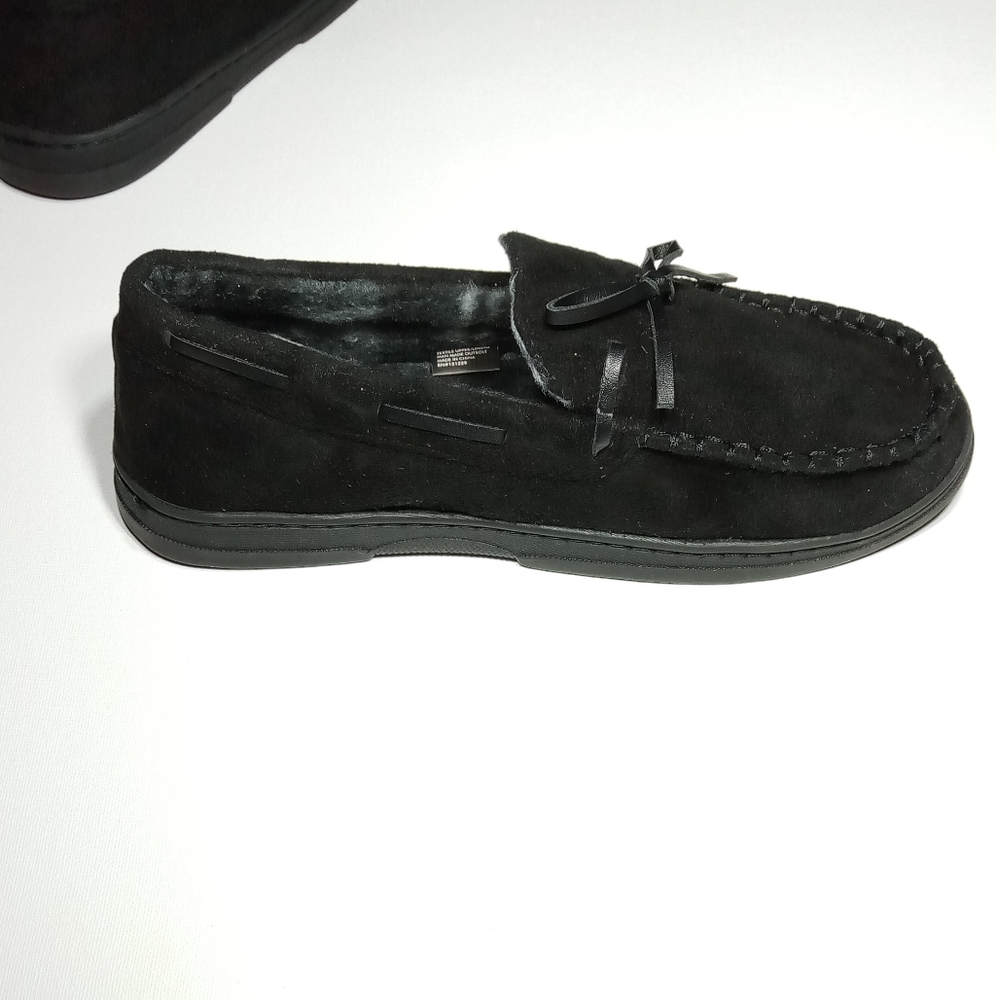 Gold Toe Men's Carter Faux Suede Slip On Moccasin Black Slippers Sz Medium (8-9) - Picture 3 of 8